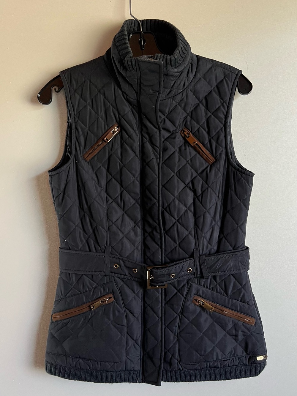 Esprit Quilted Vest black Zip Up Puffer Vest Belted Lightweight Jacket